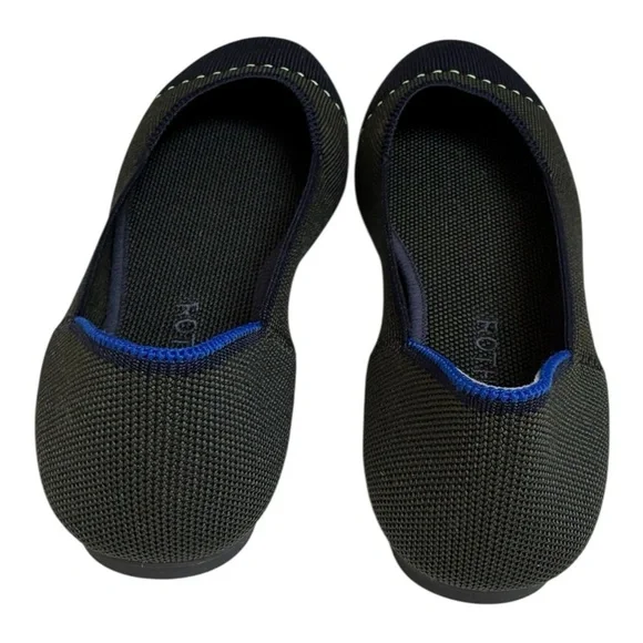 New Rothy’s The Flat Almond Toe Flats – Highland Captoe (Olive/Navy) – Size 8.5 - Picture 5 of 6